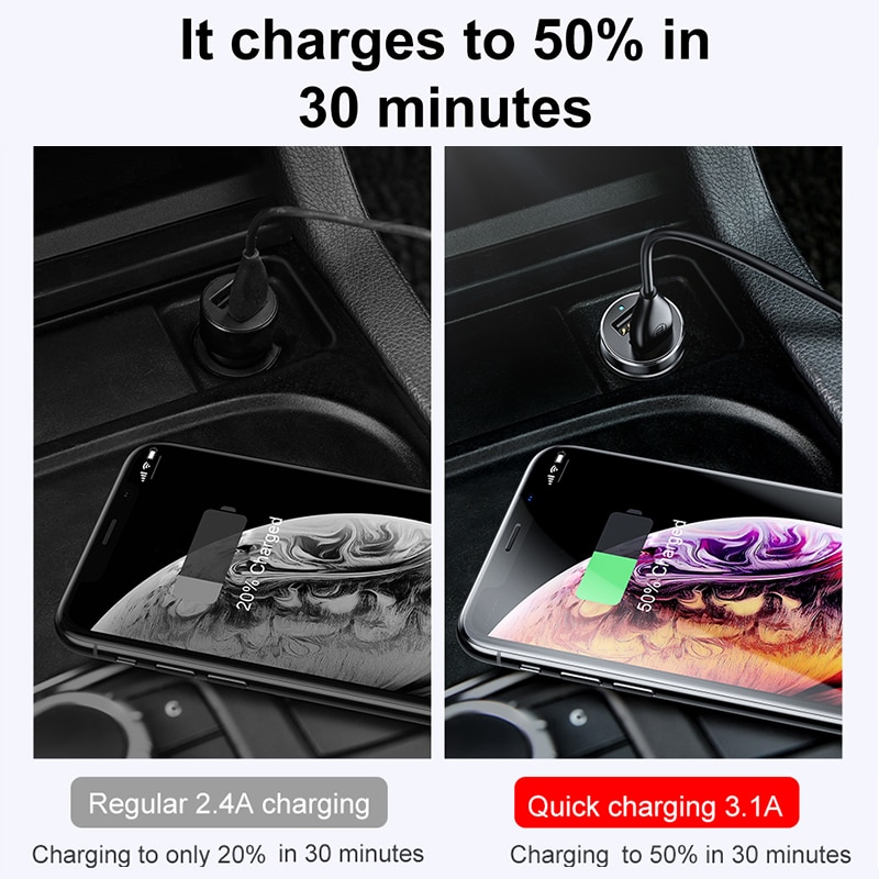 Baseus allume-cigare séparateur 3.1A 100W double USB chargeur de voiture adaptateur pour téléphone voiture-chargeur automatique allume-cigare charge – Image 2
