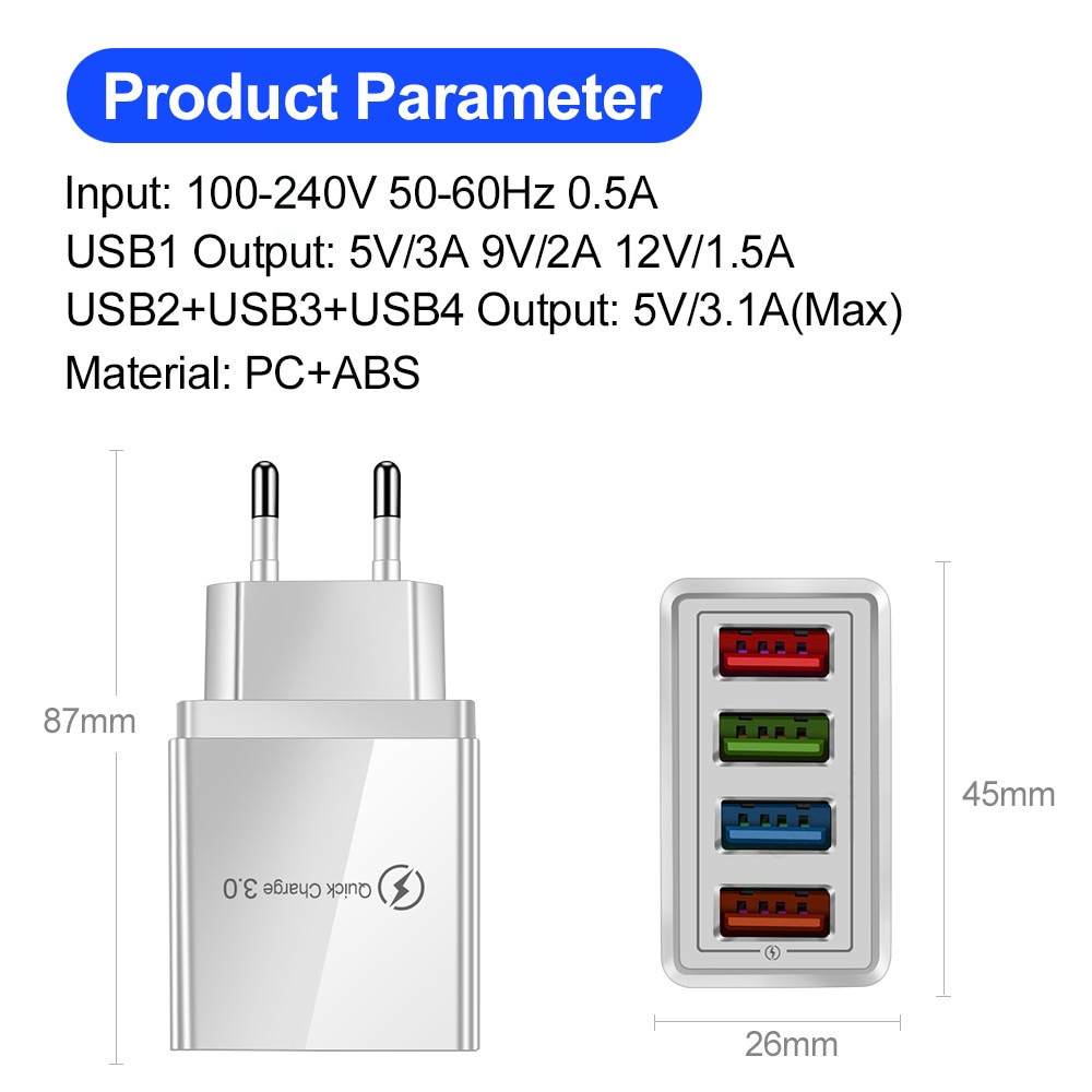 Prise ue/US chargeur USB Charge rapide 3.0 pour adaptateur téléphone pour Huawei Mate 30 tablette Portable chargeur Mobile mural chargeur rapide – Image 3