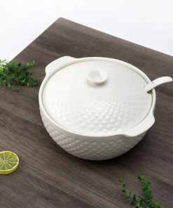 Soupiere en Ceramique Blanche a Double Poignee